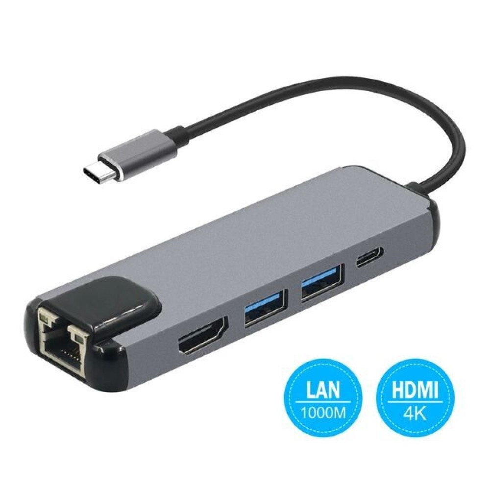 Type-C Adapter 5 in 1, HDMI, LAN, USB, Type-C