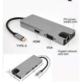 8 In 1 Converter Type-c To Hdmi Vga Network Card Converter Type C Hdmi Multi-port Docking Station for Laptops with TYPE-C Interface