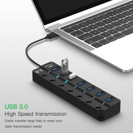 7-Port USB 3.0 Hub Multi USB Port Expander High Speed USB Hub 3.0 Powered for Laptop Computer PC