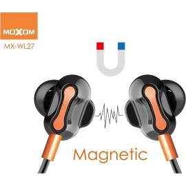 Moxom MX-WL27 In Ear Wireless Bluetooth V5.0 Magnetic Sport Headset Dual Dynamic Drivers 4 Speakers - Black